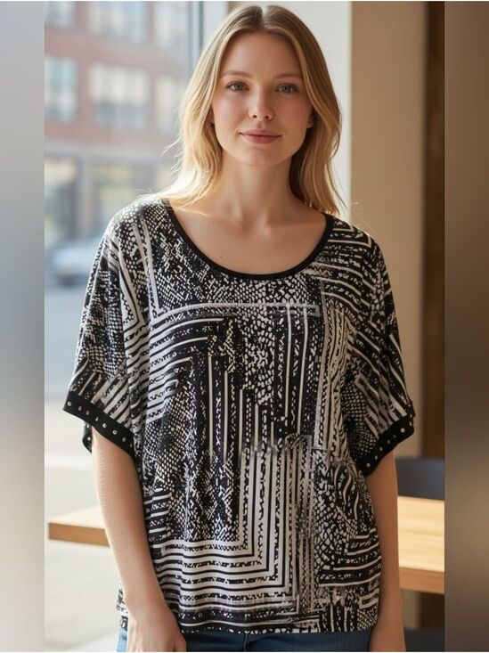JM Collection Tops - JM Collection- Women's Top - Classic Scoop Neck With Bat Sleeves #BL39
